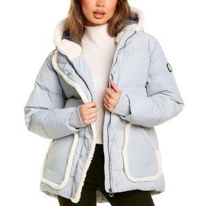 Noize Aberdeen Light Blue Sherpa Puffer Coat Sz Large NWT